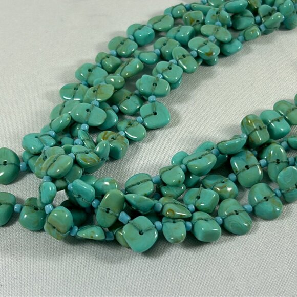 Faux Turquoise 4 Tier Oval Pendant Necklace Chippy Statement Silver Tone 16-19" - Picture 9 of 12